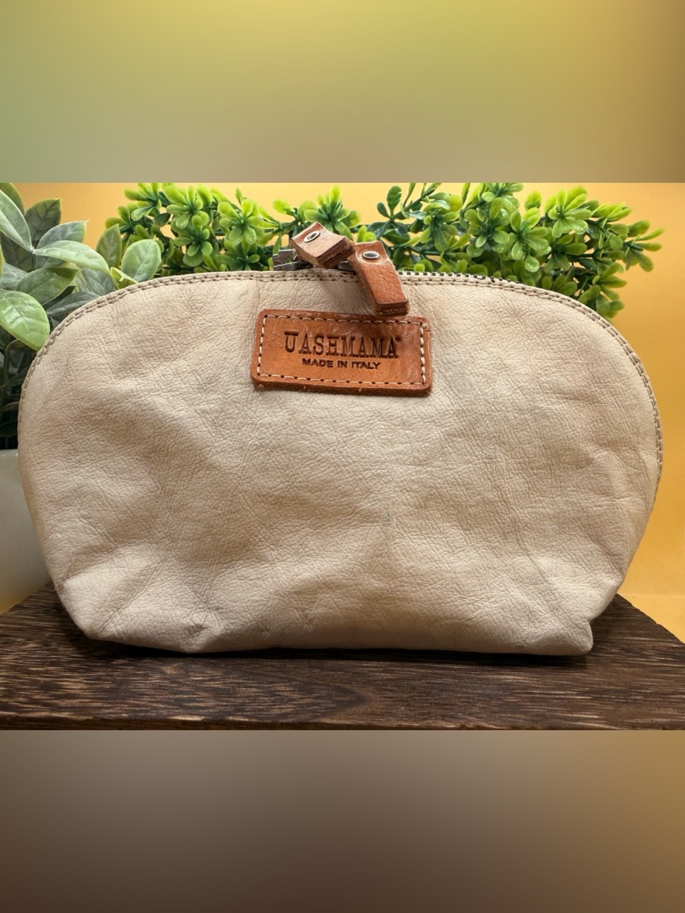 UASHMAMA Italy Washable Paper Zip Pouch Cream Cosmetic Bag 8x5 Minimalist -read